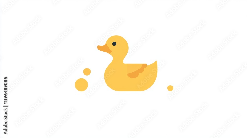 Fototapeta premium Minimalistic and whimsical 'RUBBER DUCK DAY' illustration with a bright yellow duck and bold text against a crisp white background.