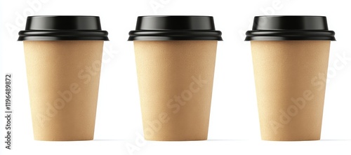 Wallpaper Mural Three kraft paper coffee cups with black lids, isolated on white background. Torontodigital.ca