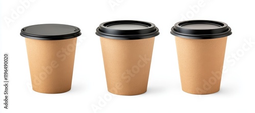 Wallpaper Mural Three kraft paper cups with black lids isolated on white background. Torontodigital.ca
