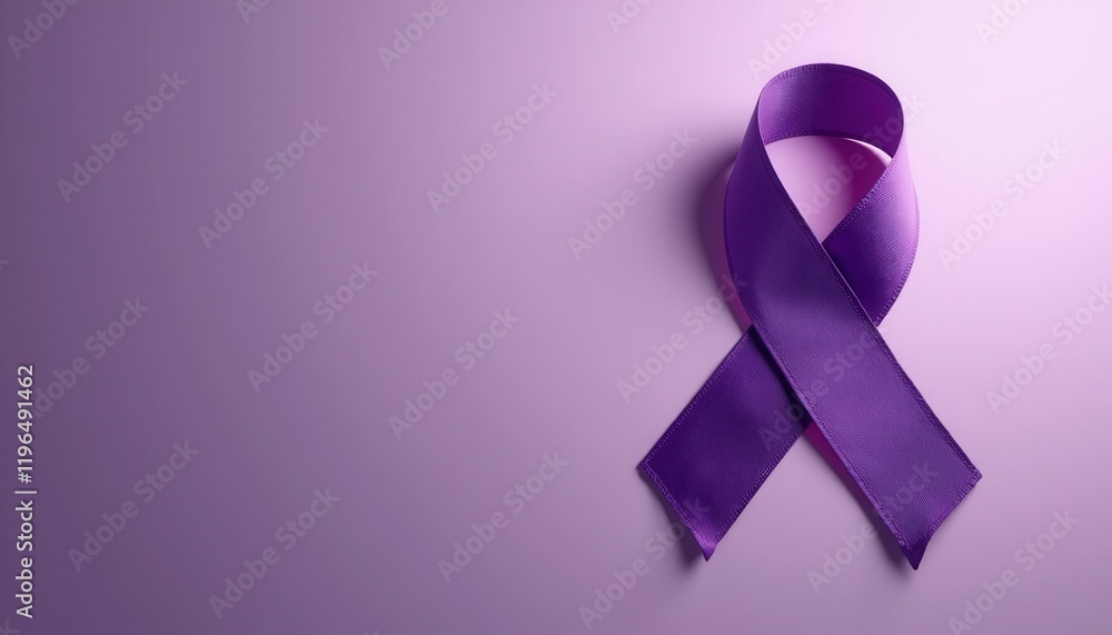 Purple ribbon on gradient background, top view with space for message. Cancer awareness concept. Purple ribbon on gradient background, top view with space for message. Cancer awareness concept.