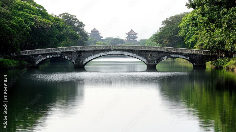 Stone Arch Bridge over Calm River Stone Arch Bridge over Calm River