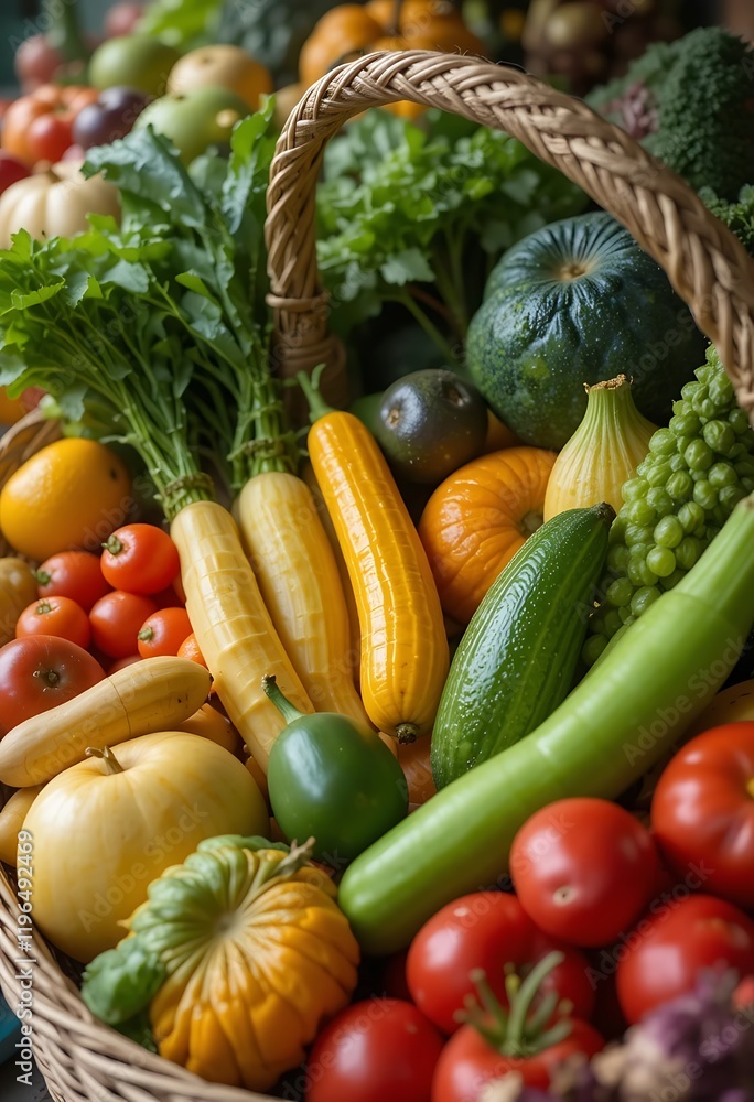 Colorful Harvest Basket Overflowing With Fresh Vegetables Colorful Harvest Basket Overflowing With Fresh Vegetables