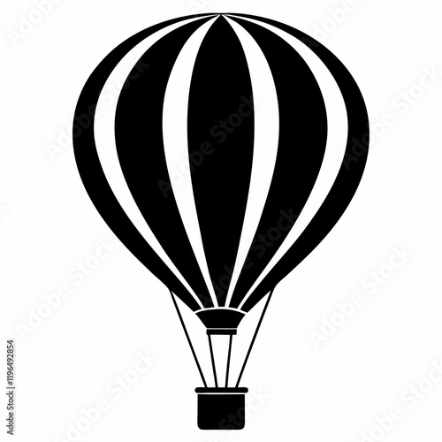 Hot Air Balloon black silhouette vector illustration and white background