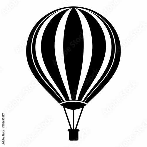 Hot Air Balloon black silhouette vector illustration and white background