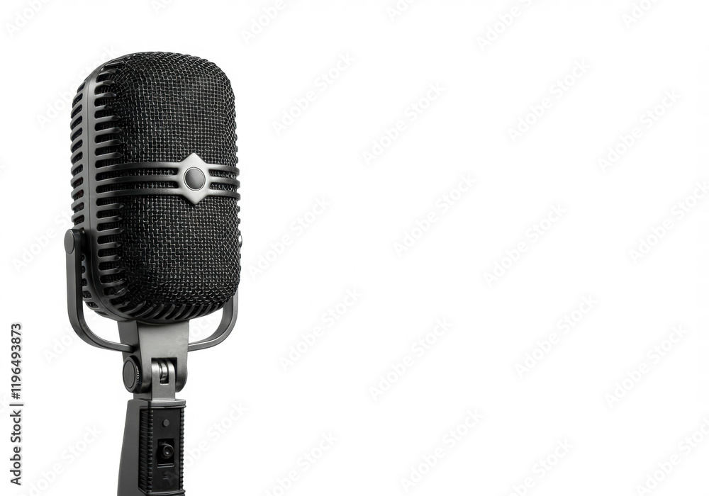 Fototapeta premium Microphone isolated on white background with horizontal composition and copy space