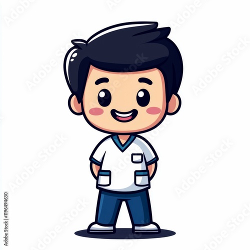 Adorable Cartoon Boy: Happy, Smiling Child Character Illustration photo