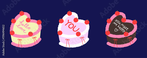 Valentine's Day Heart Cakes Vector Illustration
