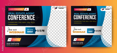 Real estate conference banner template. live webinar banner for web page and social media post. vector