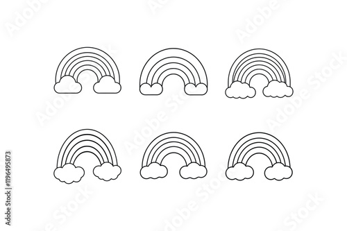 Set of Rainbow Coloring Page Line Art Vector Illustration

