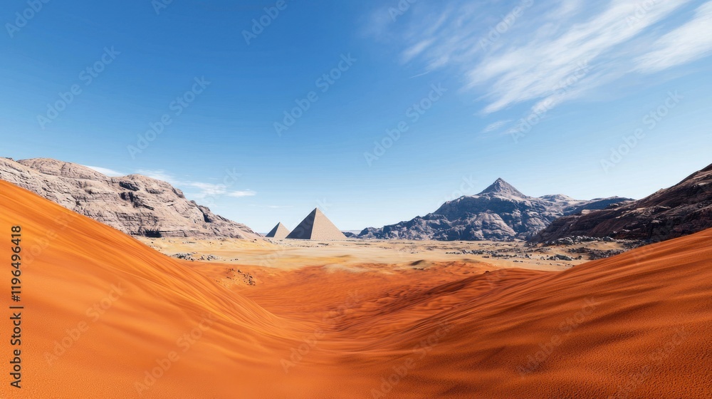 Naklejka premium Desert Pyramids and Mountains