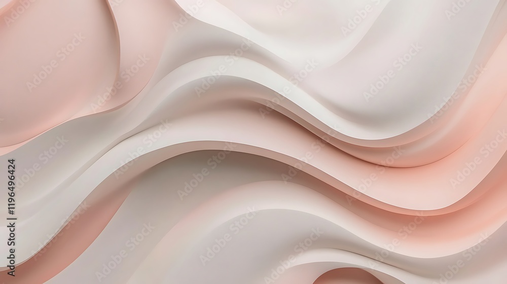 Obraz premium Pastel wave compositions with smooth flowing curves and a seamless white background, designed for a gentle aesthetic. 