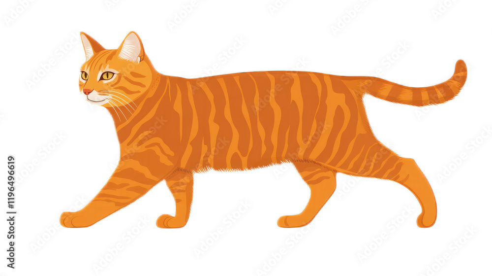 A Playful Orange Tabby Cat Illustrating Graceful Movement and Whiskers in a Vibrant Digital Illustration with Bold Stripes and Friendly Expression A Playful Orange Tabby Cat Illustrating Graceful Movement and Whiskers in a Vibrant Digital Illustration with Bold Stripes and Friendly Expression