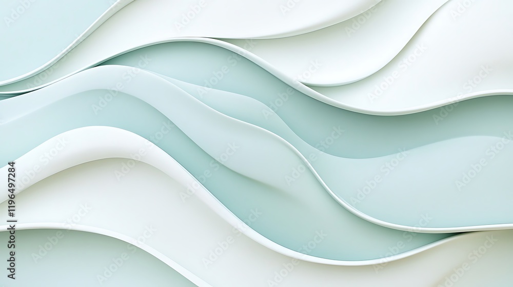 Obraz premium Pastel wave compositions with smooth flowing curves and a seamless white background, designed for a gentle aesthetic. 