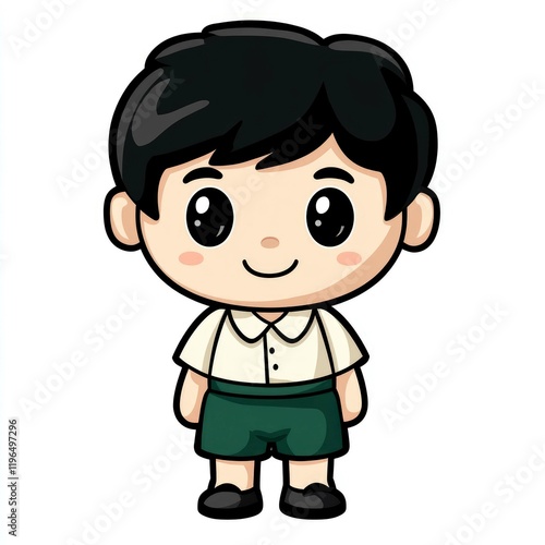Wallpaper Mural Adorable Cartoon Boy in School Uniform: A Sweet and Cheerful Illustration Torontodigital.ca