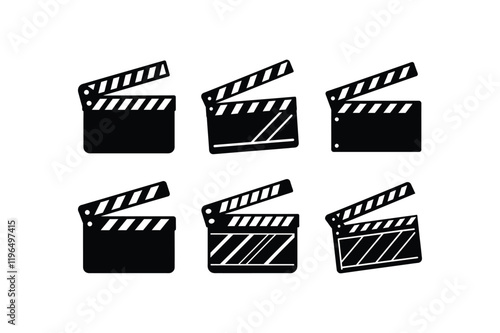 "Set of Movie Clapperboard Silhouette Vector Illustration"

