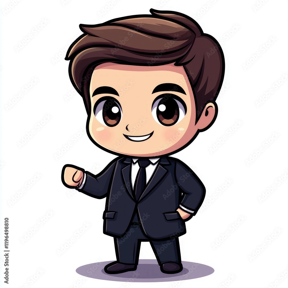 Adorable Cartoon Businessman: A Cute and Cheerful Illustration of a Young Professional in a Suit, Perfect for Business Branding and Marketing Materials Adorable Cartoon Businessman: A Cute and Cheerful Illustration of a Young Professional in a Suit, Perfect for Business Branding and Marketing Materials