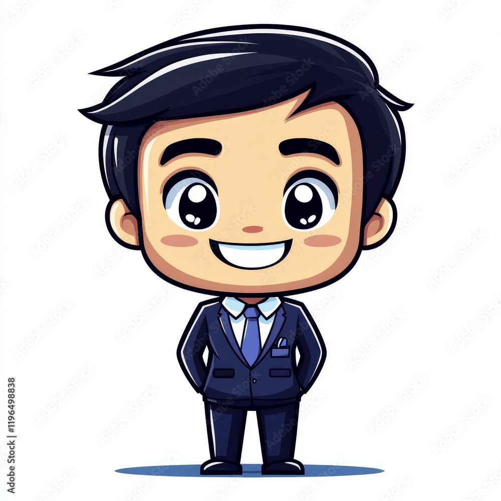 Adorable Cartoon Businessman Illustration:  Happy, Smiling Business Character in Suit, Perfect for Corporate Branding and Marketing Designs