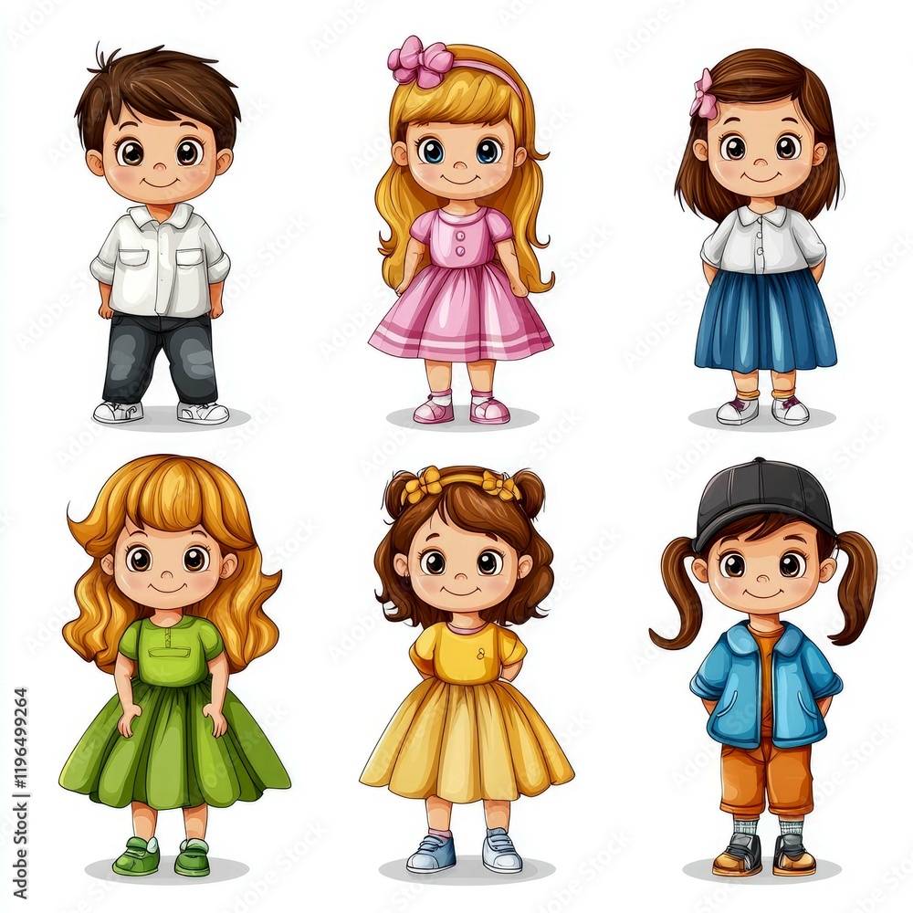 Adorable Cartoon Children: Cute Boys and Girls Illustrations - Perfect for Kids' Products and Projects Adorable Cartoon Children: Cute Boys and Girls Illustrations - Perfect for Kids' Products and Projects