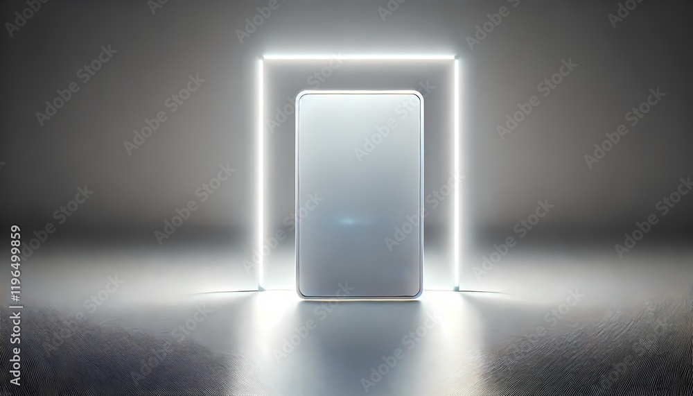 A blank business card displayed in front of a glowing LED light panel, with a sleek and minimalistic design A blank business card displayed in front of a glowing LED light panel, with a sleek and minimalistic design