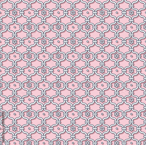 Chain whith flowers and dots motifs. Oriental vintage background. Seamless pattern. Great for fabric and textile, wallpaper.