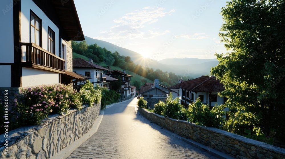 Fototapeta premium Sunrise over Mountain Village