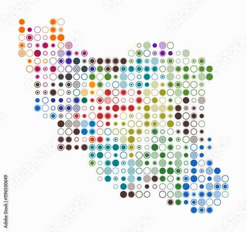 Iran, shape of the country built of colored cells. Digital style map of Iran on white background. Large size circle blocks. Stylish vector illustration.