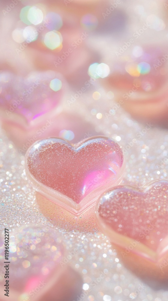 Fototapeta premium Romantic Valentine's Day template with delicate floating hearts in different sizes. Perfect for Instagram Stories and social media posts. Beautiful love-themed design.