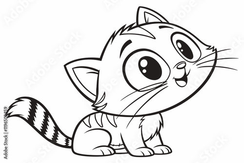 cute kitten . Coloring page. Coloring book. Drawing of cute kitten isolated on a white background. Vector outline