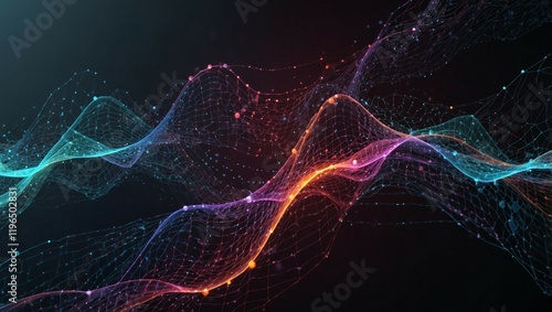 Wallpaper Mural Cyber big data flow. Blockchain data fields. Network line connect stream. Concept of AI technology, digital communication, science research, 3D illustration music waves Torontodigital.ca