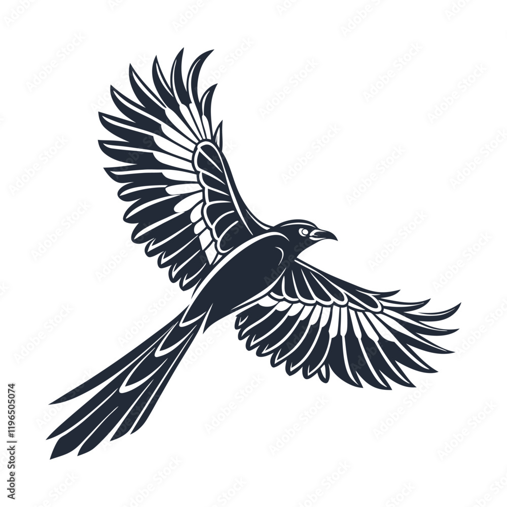 Naklejka premium black and white vector of a raven in flight perfect for tattoo