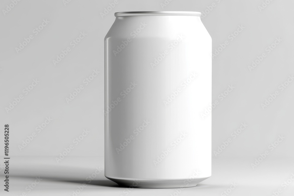 Blank white aluminum beverage can mockup on a light gray background. Blank white aluminum beverage can mockup on a light gray background.