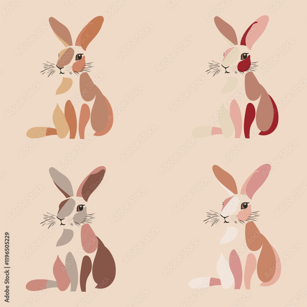 Obraz premium A set of cute bunnies painted in watercolor style