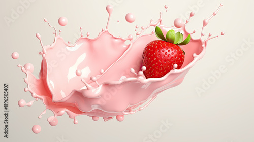 Vibrant Strawberry Splash in Pink Milk: A Refreshing Summer Treat