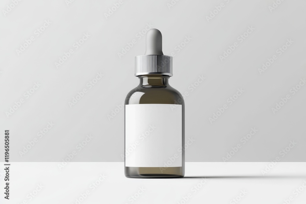 Amber glass bottle with dropper and blank label on white background. (4) Amber glass bottle with dropper and blank label on white background. (4)