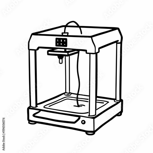 Outline Illustration of a 3D Printer for Modern Manufacturing and Design