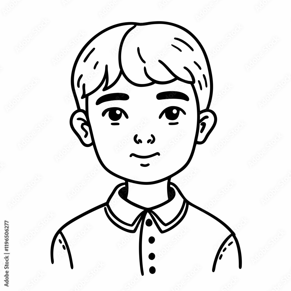 Hand Drawn Boy Portrait Black and White Line Art Illustration Hand Drawn Boy Portrait Black and White Line Art Illustration