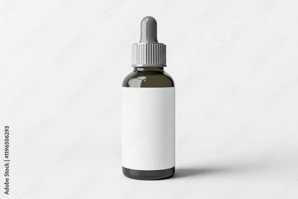 Amber glass dropper bottle with blank label on white background. Amber glass dropper bottle with blank label on white background.