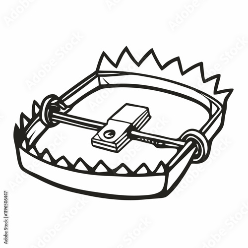Hand Drawn Vector Illustration of a Bear Trap with Sharp Teeth for Wildlife Concepts