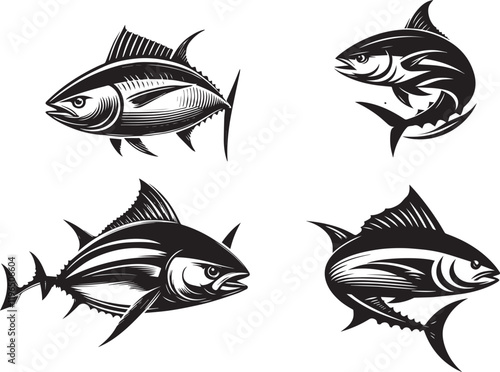 Silhouette of Bluefin Tuna isolated with white background