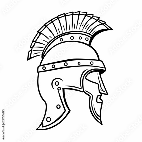 Spartan Warrior Helmet Outline Vector Illustration with Classic Design