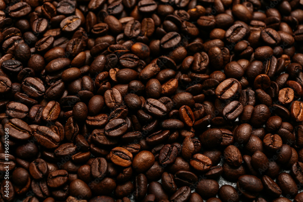 Fototapeta premium Aromatic coffee beans as background, closeup