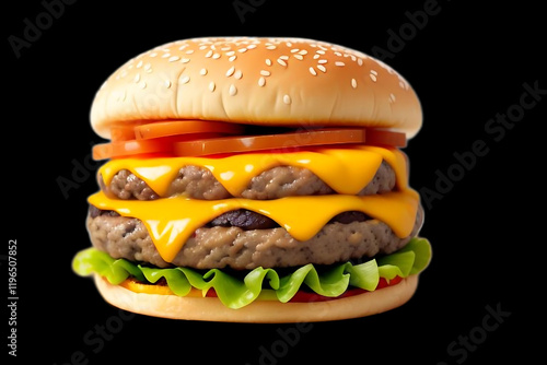 A cheeseburger is a classic and beloved dish consisting of a juicy, grilled beef patty topped with melted cheese, sandwiched between soft, toasted buns. The combination of flavors and textures makes i photo