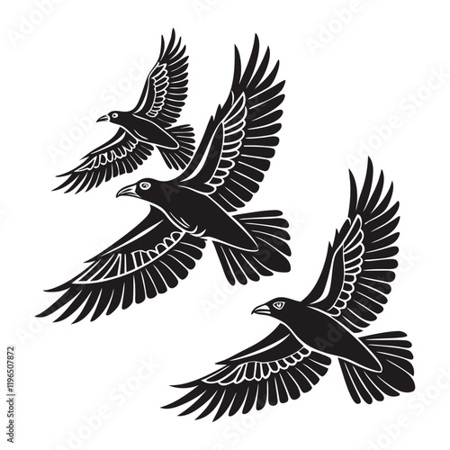 black and white vector of a raven in flight perfect for tattoo