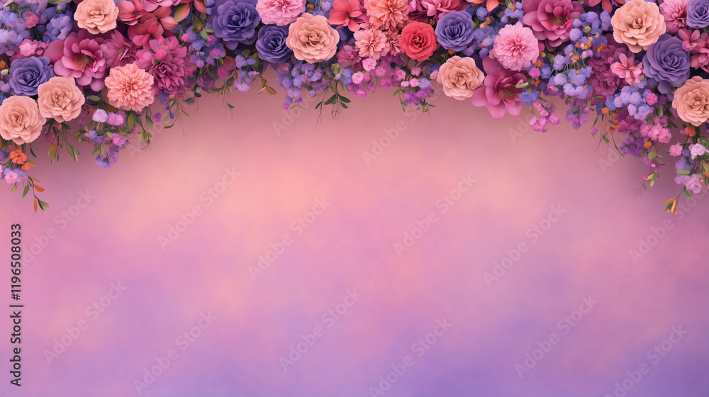 Obraz premium A stunning floral arch backdrop with vibrant colors and whimsical arrangements, perfect for weddings, events, or photo shoots. A blend of elegance and fantasy.