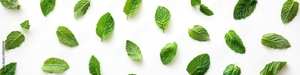 Fresh mint leaves scattered on white background. (1) Fresh mint leaves scattered on white background. (1)