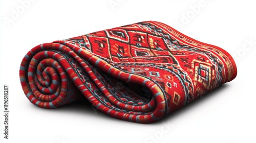 vibrant red traditional blanket for a hike or picnic. Textiles of all shapes, including carpet, plaid, rugs, mats, and airline carpet. white background with a vector illustration.  photo