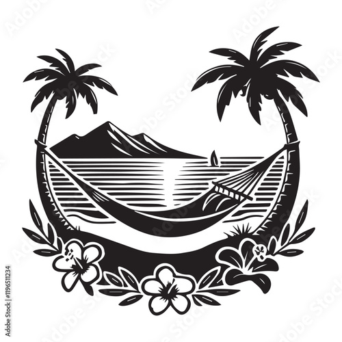 Beach Scene vector illustration, Ocean beach scenery clipart Design
