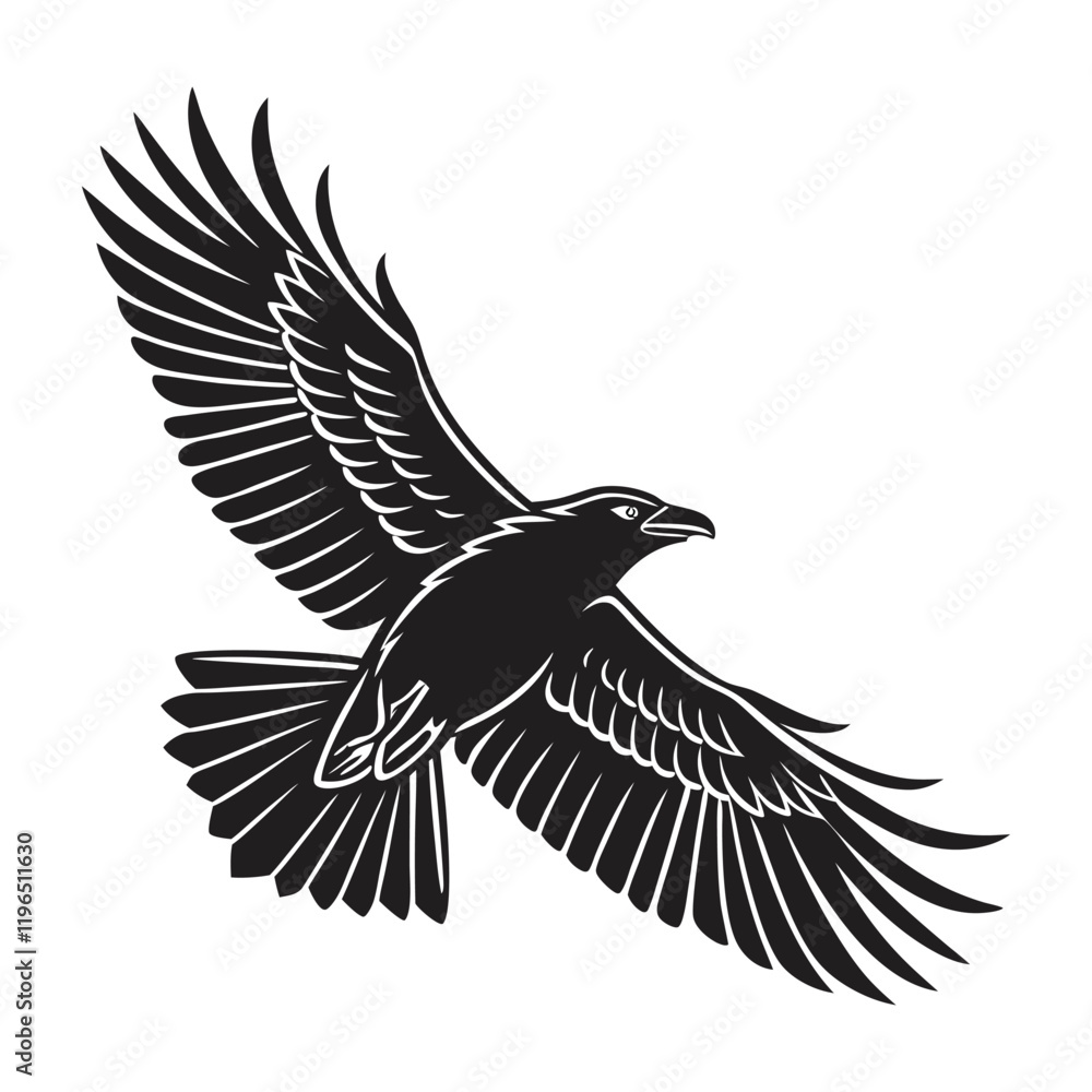 Fototapeta premium black and white vector of a raven in flight perfect for tattoo
