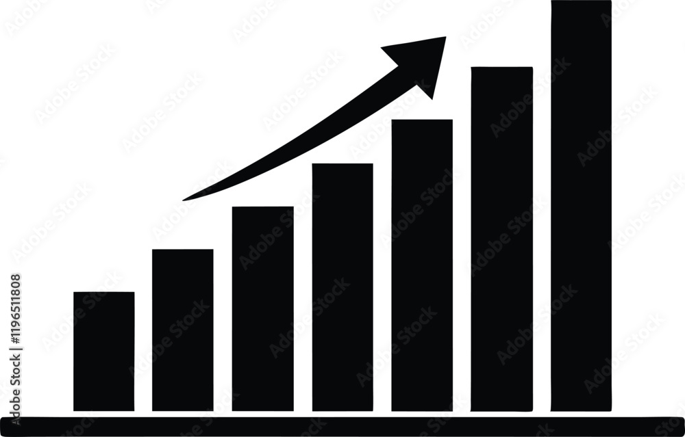 Growth bar chart, Growing graph vector, Business chart with arrow, Profit growing icon vector Growth bar chart, Growing graph vector, Business chart with arrow, Profit growing icon vector