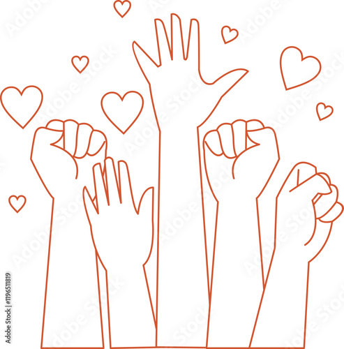 Wallpaper Mural Illustration of Raised Hands with Hearts Torontodigital.ca